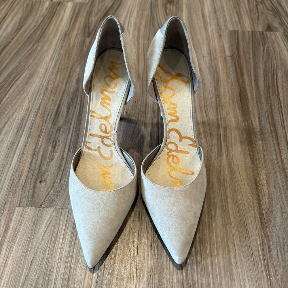 Sam Edelman D'Orsay Pointed-Toe Pumps in Light Gray Suede
